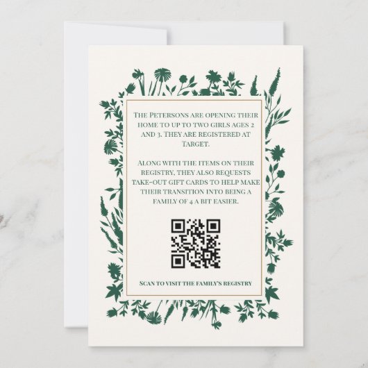 Elegante Groene Botanische Foster Care Douche Kaart (Achterkant)