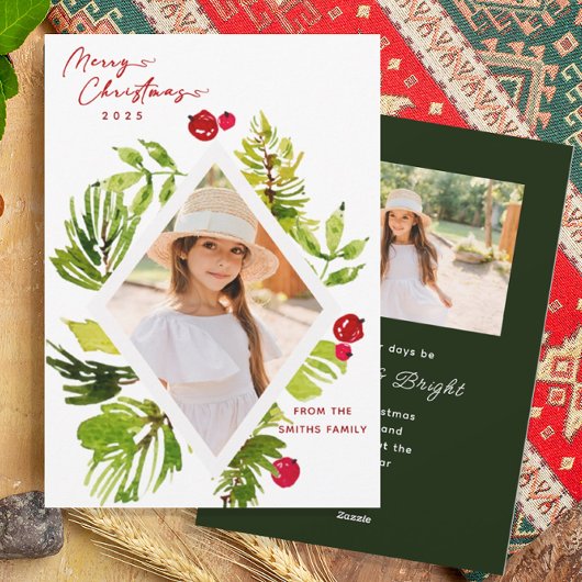 Elegante groene botanische foto  feestdagenkaart