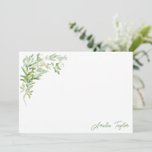 Elegante groene botanische gepersonaliseerde brief notitiekaartje