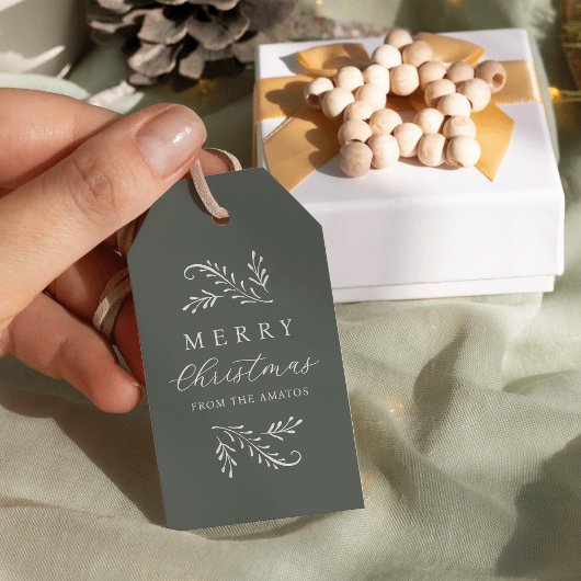Elegante groene botanische gepersonaliseerde Kerst Cadeaulabel