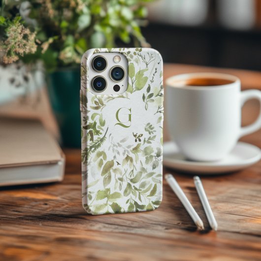 Elegante groene botanische | Initiële monogram  Case-Mate iPhone Case