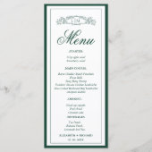 Elegante groene botanische kam monogram bruiloft menu (Voorkant)