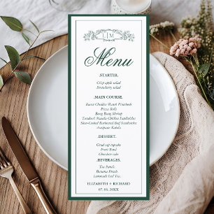 Elegante groene botanische kam monogram bruiloft menu