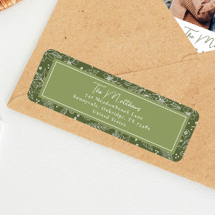 Elegante groene botanische kerst retouradres stick etiket
