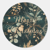 Elegante groene botanische kerst ronde sticker (Voorkant)