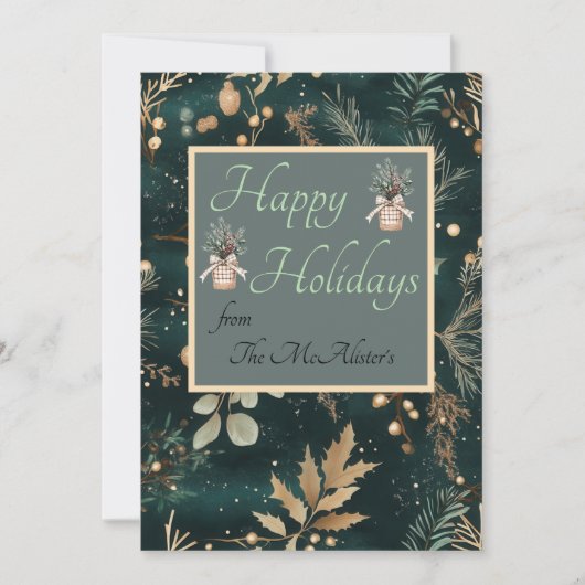 Elegante groene botanische kerstpatroon vakantie kaart (Voorkant)