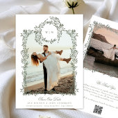 Elegante Groene Botanische Krans Lijst Foto Bruilo Save The Date