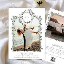 Elegante Groene Botanische Krans Lijst Foto Bruilo Save The Date