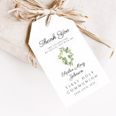 Elegante groene botanische kruis eerste communie cadeaulabel
