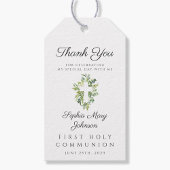 Elegante groene botanische kruis Eerste Communie  Cadeaulabel