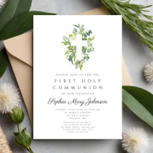 Elegante groene botanische kruis eerste communie