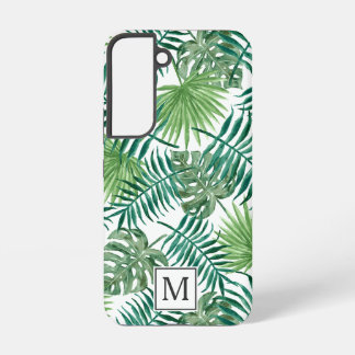 Elegante Groene Botanische Pal Bladeren Monogram Samsung Galaxy Hoesje
