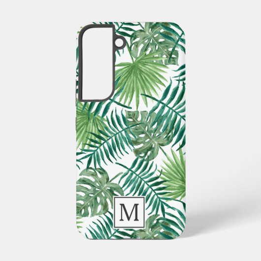 Elegante Groene Botanische Pal Bladeren Monogram Samsung Galaxy Hoesje (Achterkant)