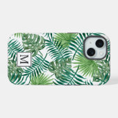 Elegante groene botanische palmbloem Monogram iPhone 15 Case (Achterkant horizontaal)