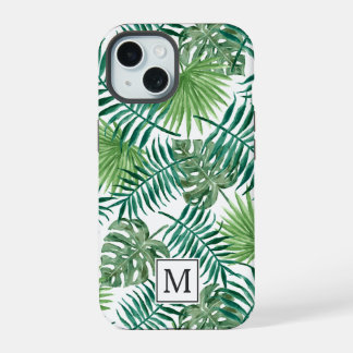 Elegante groene botanische palmbloem Monogram iPhone 15 Case