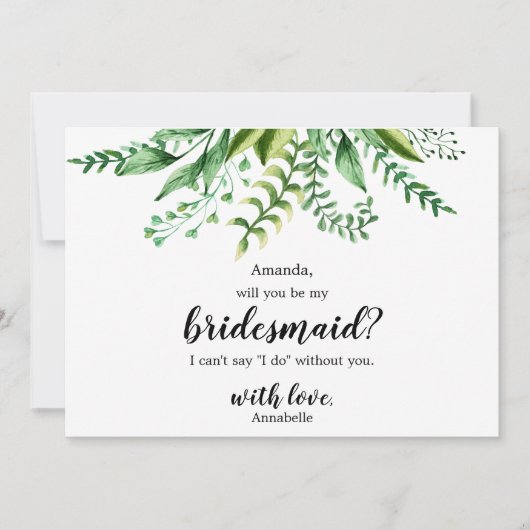 Elegante Groene Botanische Trouw Be My Bridesmaid Kaart (Voorkant)