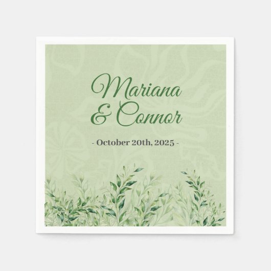 Elegante groene botanische trouw servet (Voorkant)