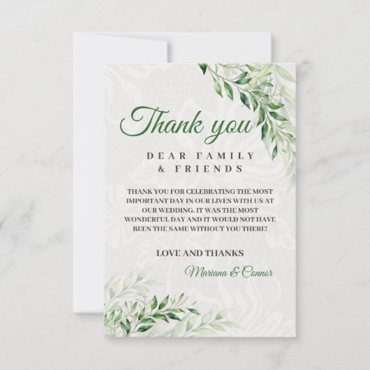 Elegante groene botanische trouwdag bedankkaart (Voorkant)