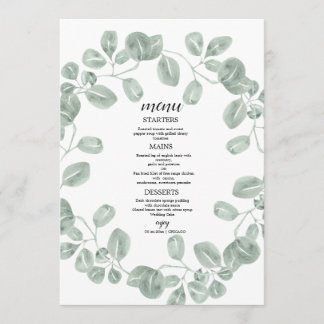 Elegante groene botanische trouwdag menu