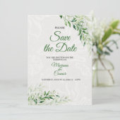 Elegante groene botanische trouwkaart 'Save the Da Save The Date (Staand voorkant)