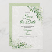 Elegante groene botanische trouwkaart 'Save the Da Save The Date (Voorkant / Achterkant)