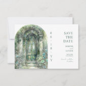 Elegante groene botanische tuinfoto bruiloft save the date (Voorkant)