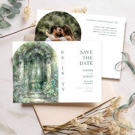 Elegante groene botanische tuinfoto bruiloft save the date