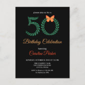 Elegante groene botanische vlinder 50ste verjaarda uitnodiging briefkaart (Voorkant)