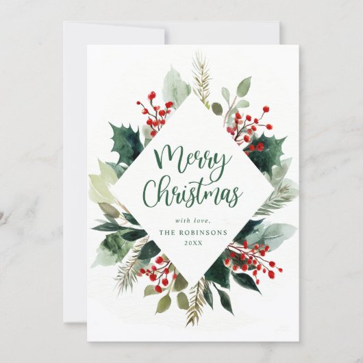 Elegante groene botanische vrolijke kerstdagen  feestdagenkaart (Voorkant)