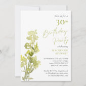 Elegante groene botanische Waterverf 30e verjaarda Kaart (Voorkant)