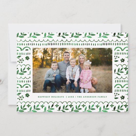 Elegante groene botanische Waterverf kerstfoto Feestdagenkaart (Voorkant)