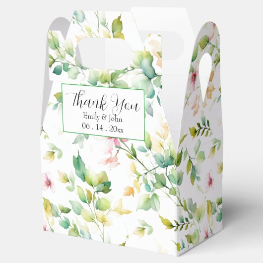 Elegante groene botanische waterverf wilde bloemen bedankdoosjes (Geopend)