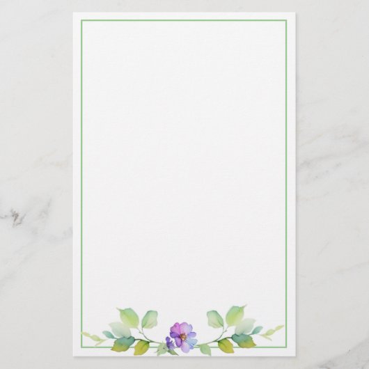 Elegante groene botanische waterverf wilde bloemen briefpapier (Voorkant)