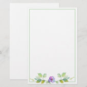 Elegante groene botanische waterverf wilde bloemen briefpapier (Voorkant / Achterkant)