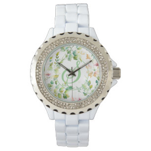 Elegante groene botanische waterverf wilde bloemen horloge