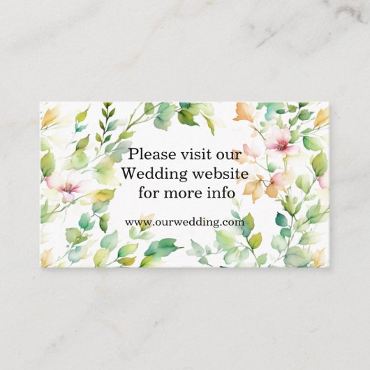 Elegante groene botanische waterverf wilde bloemen informatiekaartje (Voorkant)