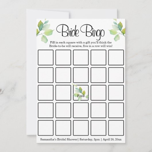 Elegante groene botanische waterverf wilde bloemen kaart (Voorkant)