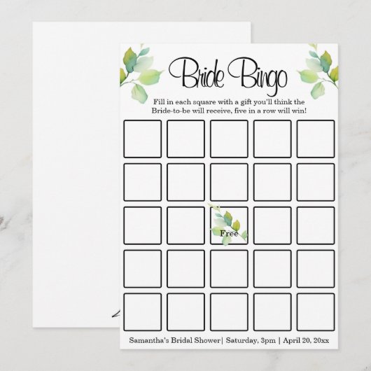 Elegante groene botanische waterverf wilde bloemen kaart (Voorkant / Achterkant)