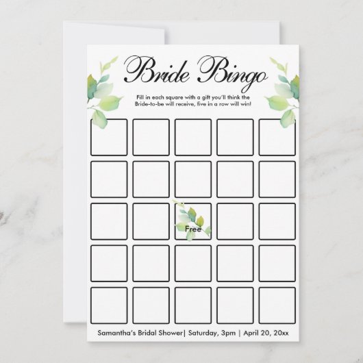 Elegante groene botanische waterverf wilde bloemen kaart (Voorkant)