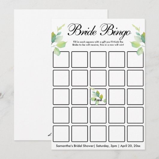 Elegante groene botanische waterverf wilde bloemen kaart (Voorkant / Achterkant)