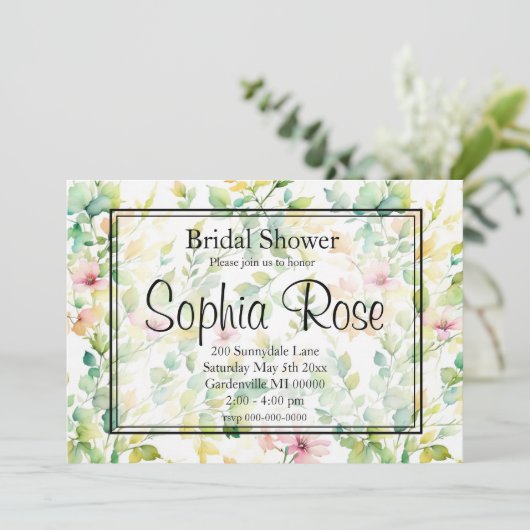 Elegante groene botanische waterverf wilde bloemen kaart (Staand voorkant)