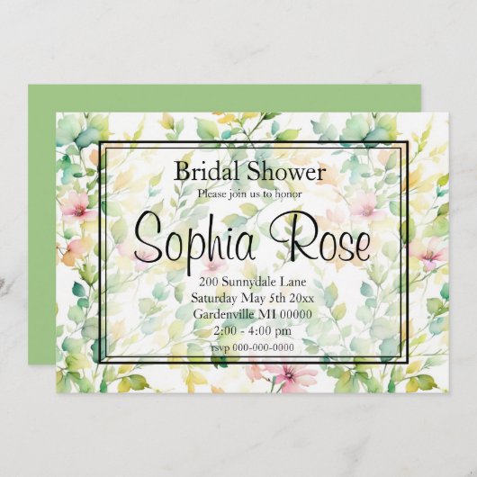 Elegante groene botanische waterverf wilde bloemen kaart (Voorkant / Achterkant)