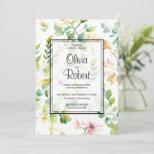 Elegante groene botanische waterverf wilde bloemen kaart (Staand voorkant)