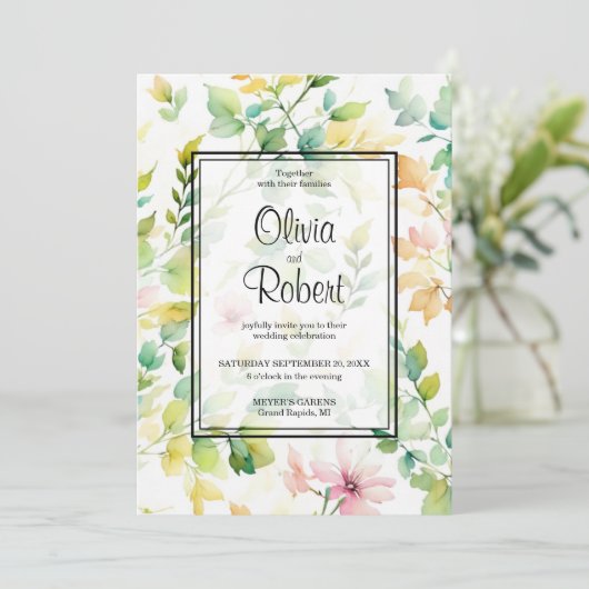 Elegante groene botanische waterverf wilde bloemen kaart (Staand voorkant)