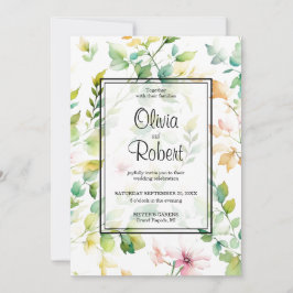 Elegante groene botanische waterverf wilde bloemen kaart