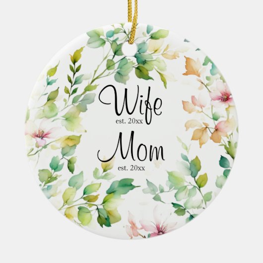 Elegante groene botanische waterverf wilde bloemen keramisch ornament (Voorkant)