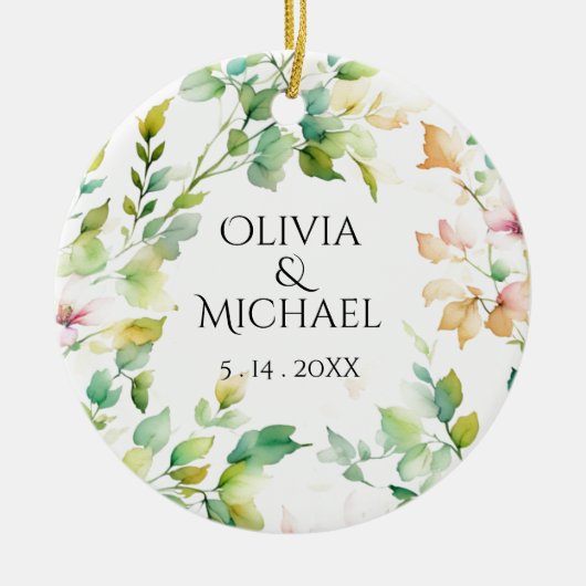 Elegante groene botanische waterverf wilde bloemen keramisch ornament (Voorkant)