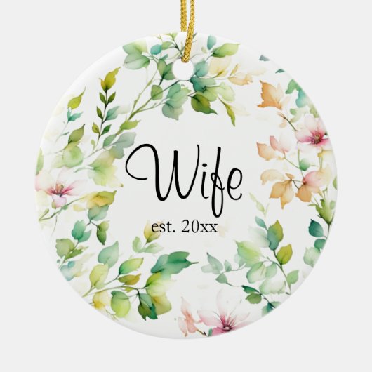 Elegante groene botanische waterverf wilde bloemen keramisch ornament (Voorkant)