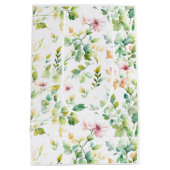 Elegante groene botanische waterverf wilde bloemen medium cadeauzakje (Achterkant)