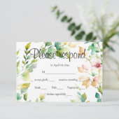 Elegante groene botanische waterverf wilde bloemen RSVP kaartje (Staand voorkant)